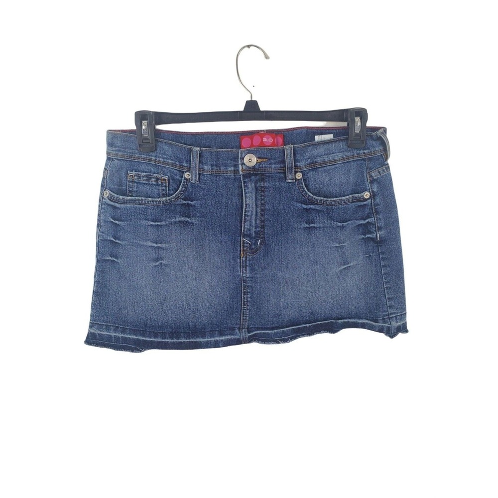GLO Denim Skirt Womens/Juniors 13 Raw Hem Blue Casual Summer Mini